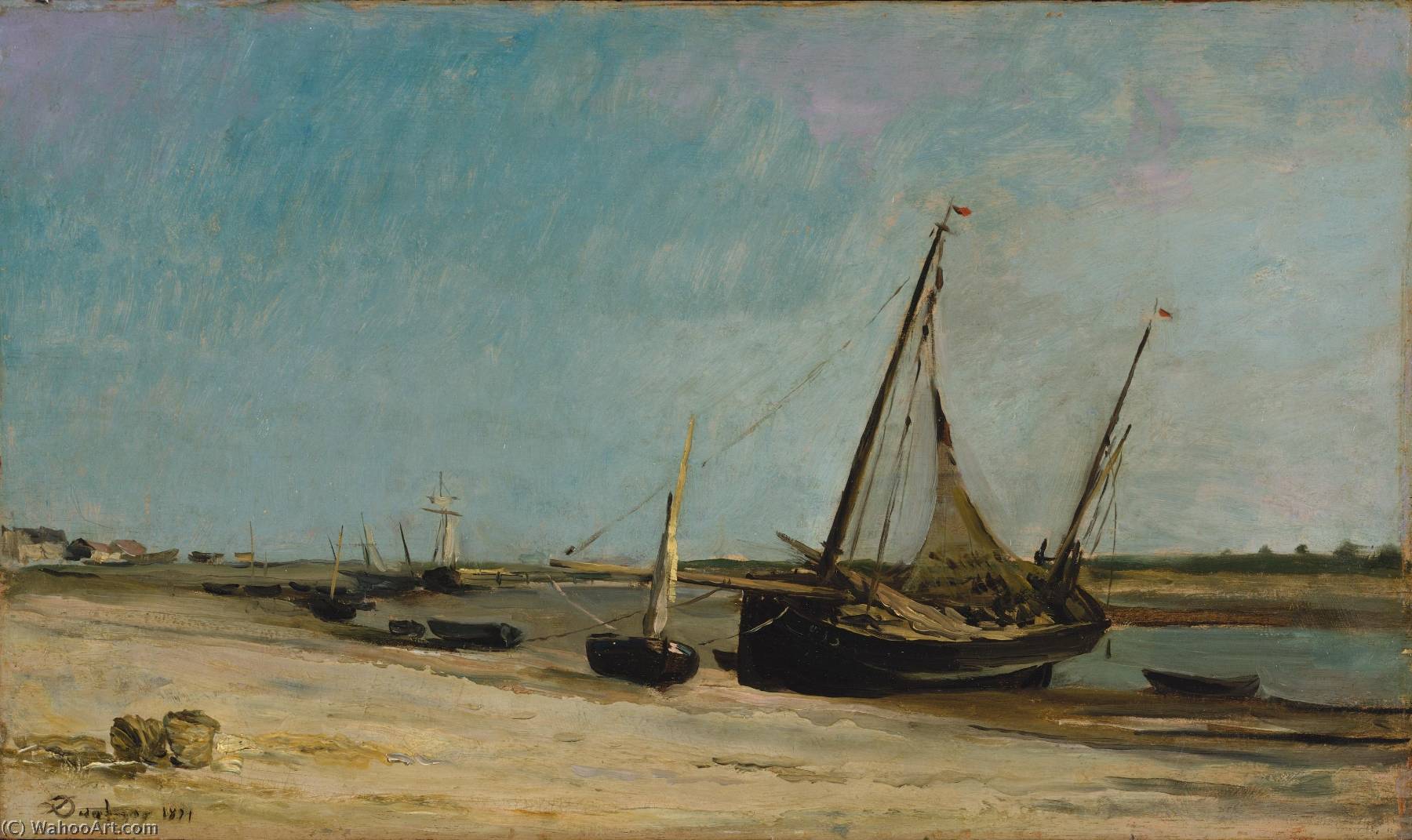 Wikioo.org - The Encyclopedia of Fine Arts - Painting, Artwork by Charles François Daubigny - Boats on the Seacoast at Étaples