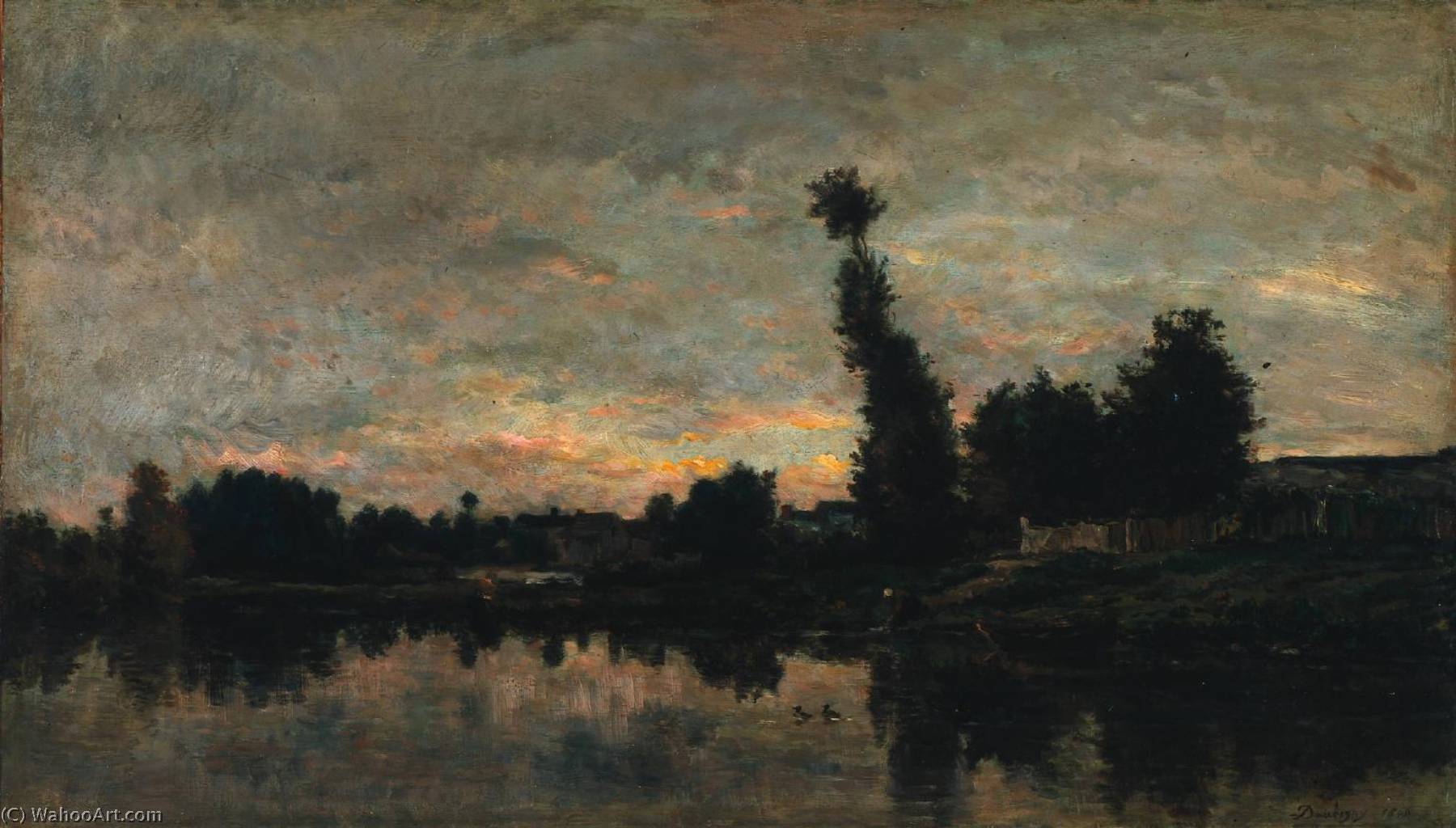 Wikioo.org – La Enciclopedia de las Bellas Artes - Pintura, Obras de arte de Charles François Daubigny - puesta del sol en río Oise