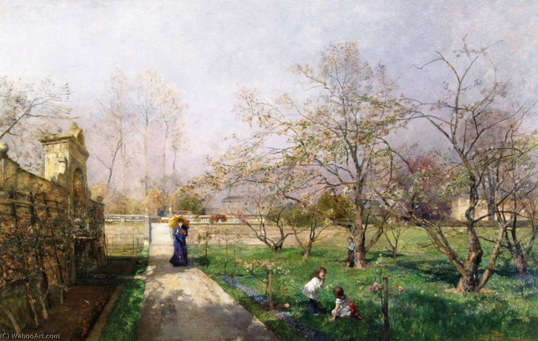 Wikioo.org - The Encyclopedia of Fine Arts - Painting, Artwork by Emil Jacob Schindler - In the Garden at Schloss Niederweiden