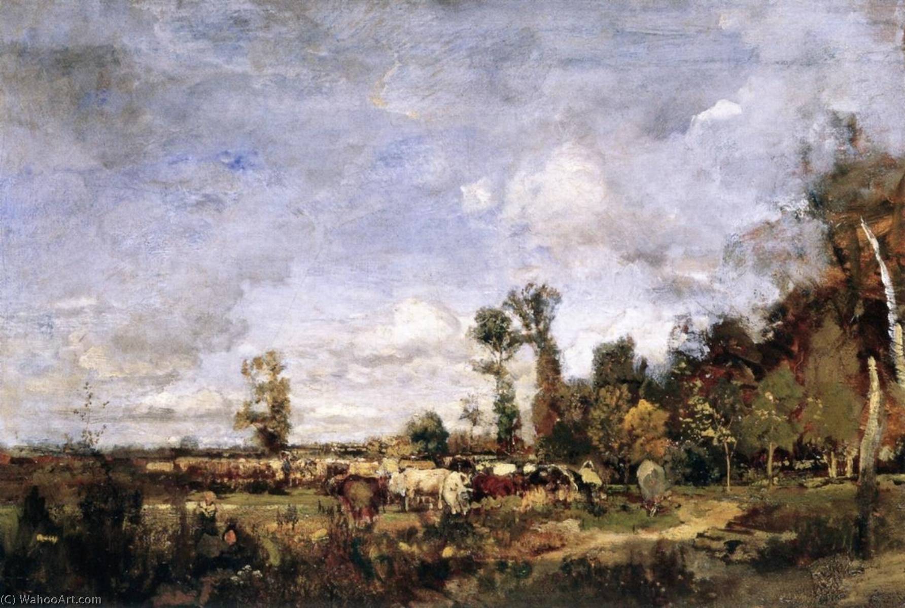 Wikioo.org - The Encyclopedia of Fine Arts - Painting, Artwork by Emil Jacob Schindler - Grazing Cattle in Holland