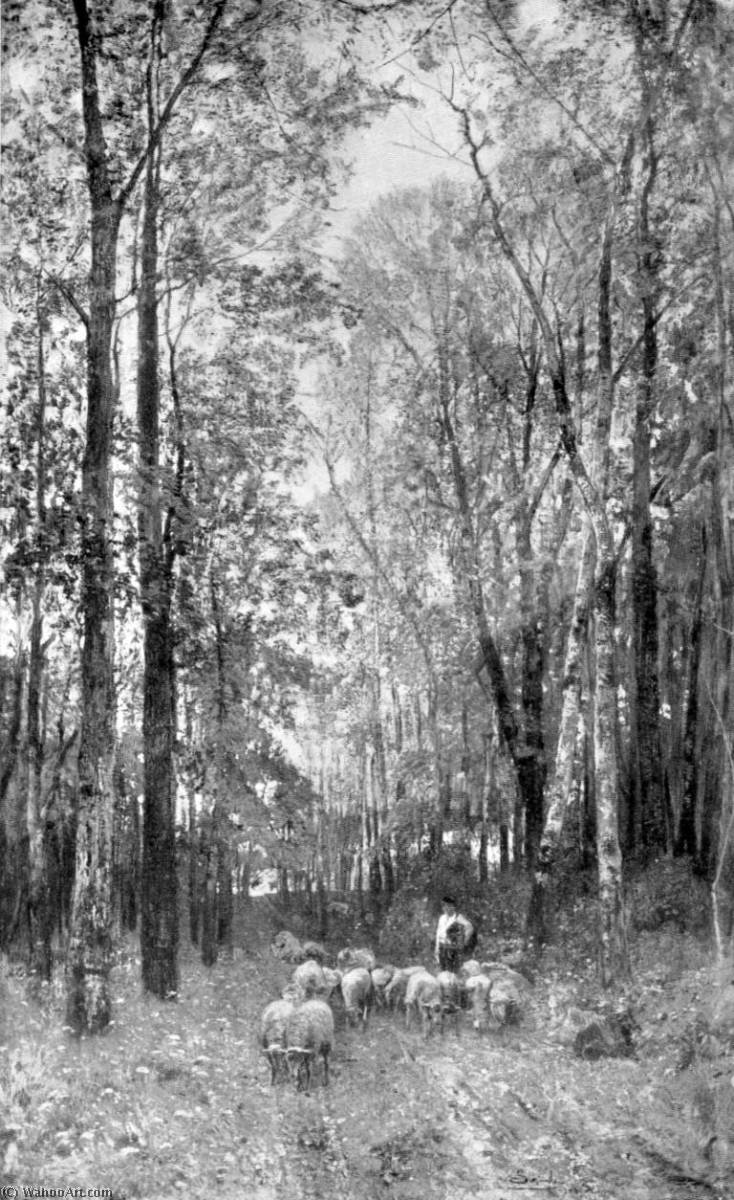 Wikioo.org - The Encyclopedia of Fine Arts - Painting, Artwork by Emil Jacob Schindler - Forest Path with Sheeps (also known as Waldweg mit Schafen)