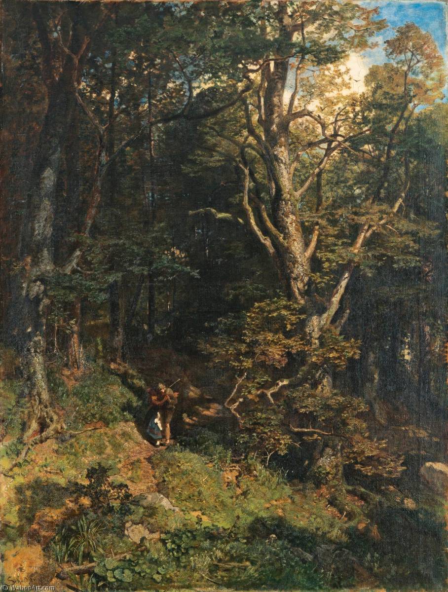 WikiOO.org - Encyclopedia of Fine Arts - Maalaus, taideteos Emil Jacob Schindler - Der Kuss im Wald (Embrace in the Forest)