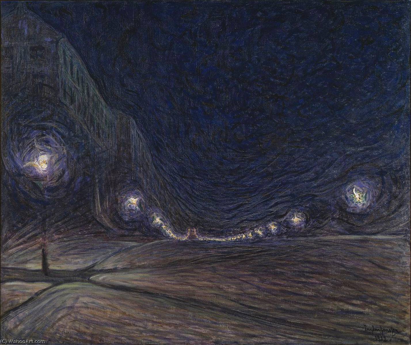 WikiOO.org - Encyclopedia of Fine Arts - Maľba, Artwork Eugene Jansson - Hornsgatan by Night