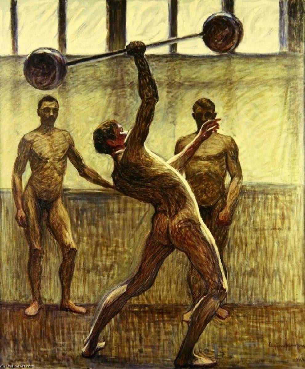 Wikioo.org – L'Enciclopedia delle Belle Arti - Pittura, Opere di Eugene Jansson - Sollevamento pesi  con  mille  braccio