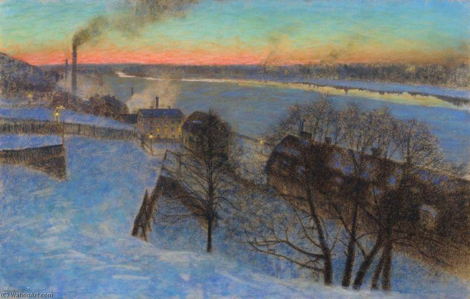 Wikioo.org - The Encyclopedia of Fine Arts - Painting, Artwork by Eugene Jansson - Evening in February, Riddarfjärden, Stockholm