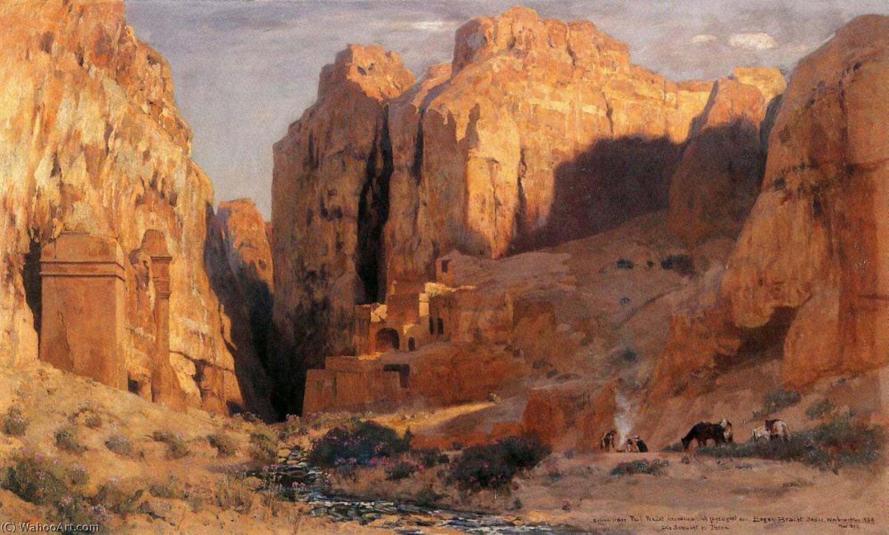 Wikioo.org - The Encyclopedia of Fine Arts - Painting, Artwork by Eugen Felix Prosper Bracht - In the Gorge of the Tombs, Petra (In der Gräberschlucht von Petra)