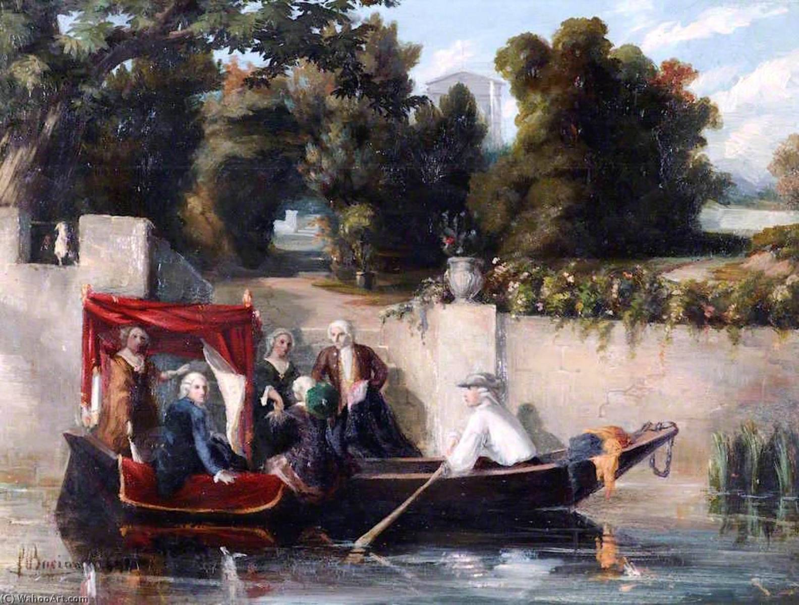 Wikioo.org - The Encyclopedia of Fine Arts - Painting, Artwork by Francois Bocion - The Embarkation An Eighteenth Century Costume Piece