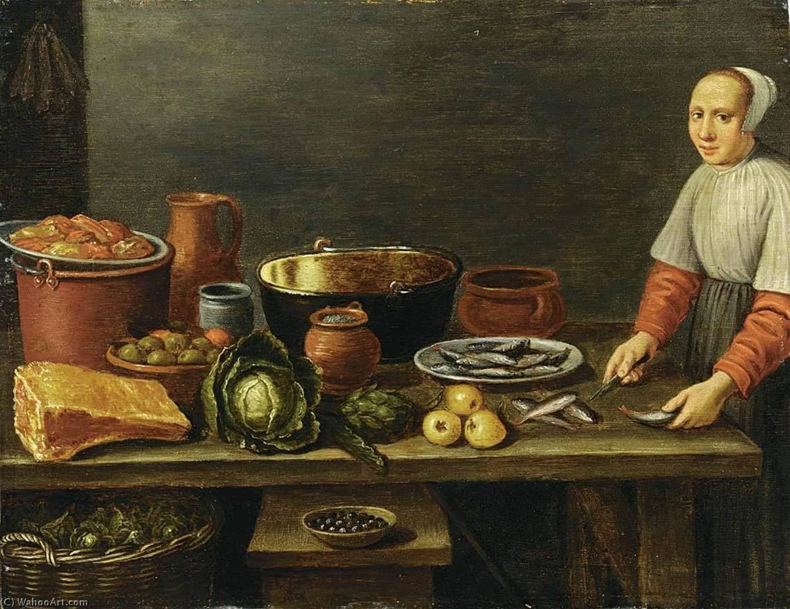 WikiOO.org - אנציקלופדיה לאמנויות יפות - ציור, יצירות אמנות Floris Van Schooten - Kitchen Still Life
