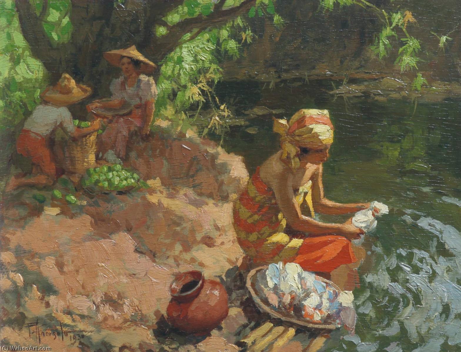 WikiOO.org - Enciklopedija likovnih umjetnosti - Slikarstvo, umjetnička djela Fernando Cueto Amorsolo - Washing By The River