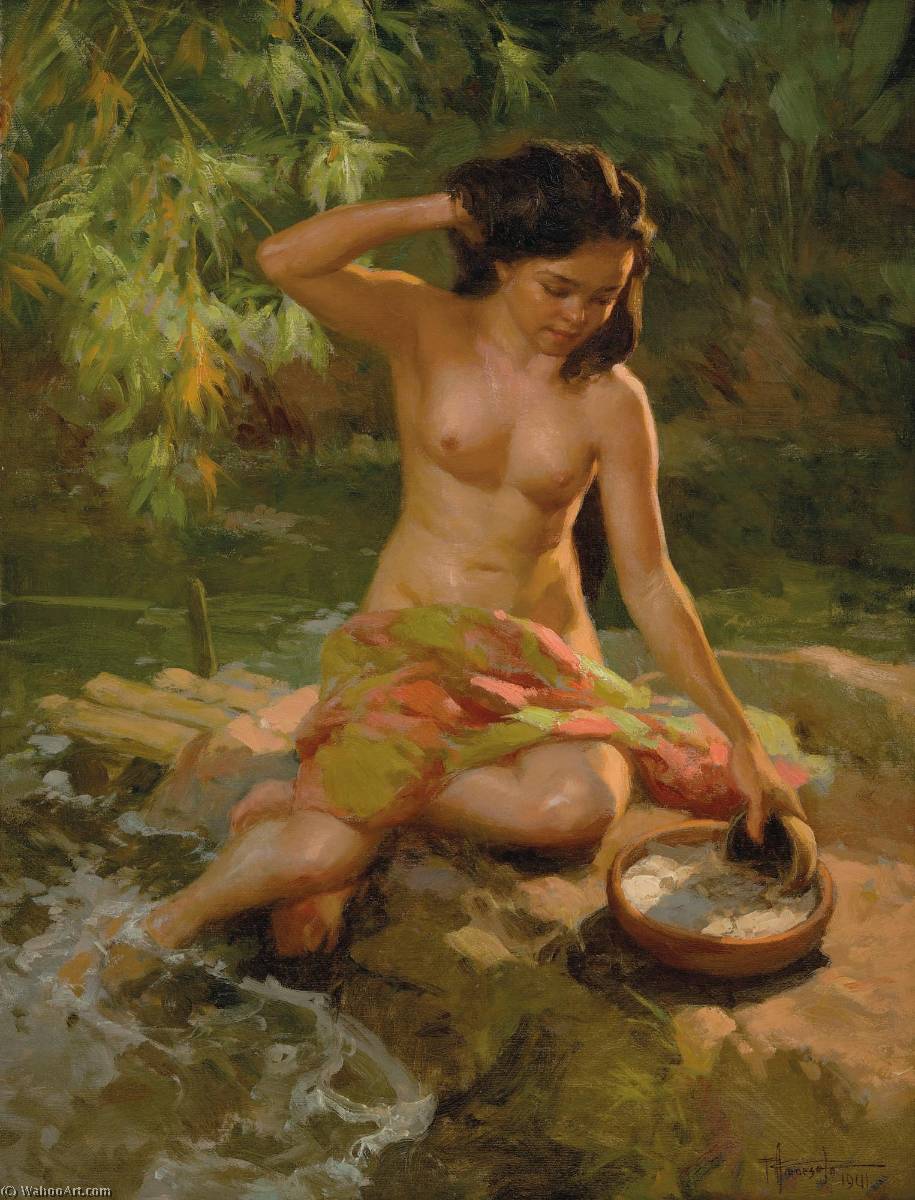 Wikioo.org - The Encyclopedia of Fine Arts - Painting, Artwork by Fernando Cueto Amorsolo - Bathing by the River