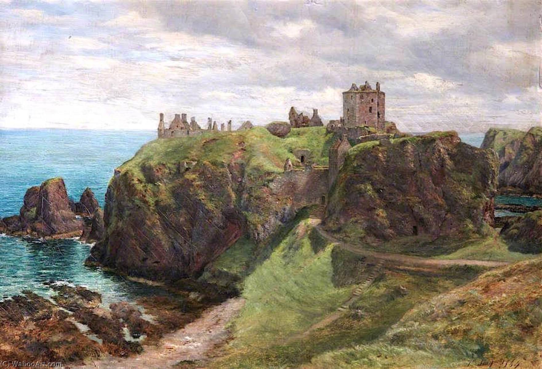 Wikoo.org - موسوعة الفنون الجميلة - اللوحة، العمل الفني George Agnew Reid - Dunnotar Castle, Aberdeenshire