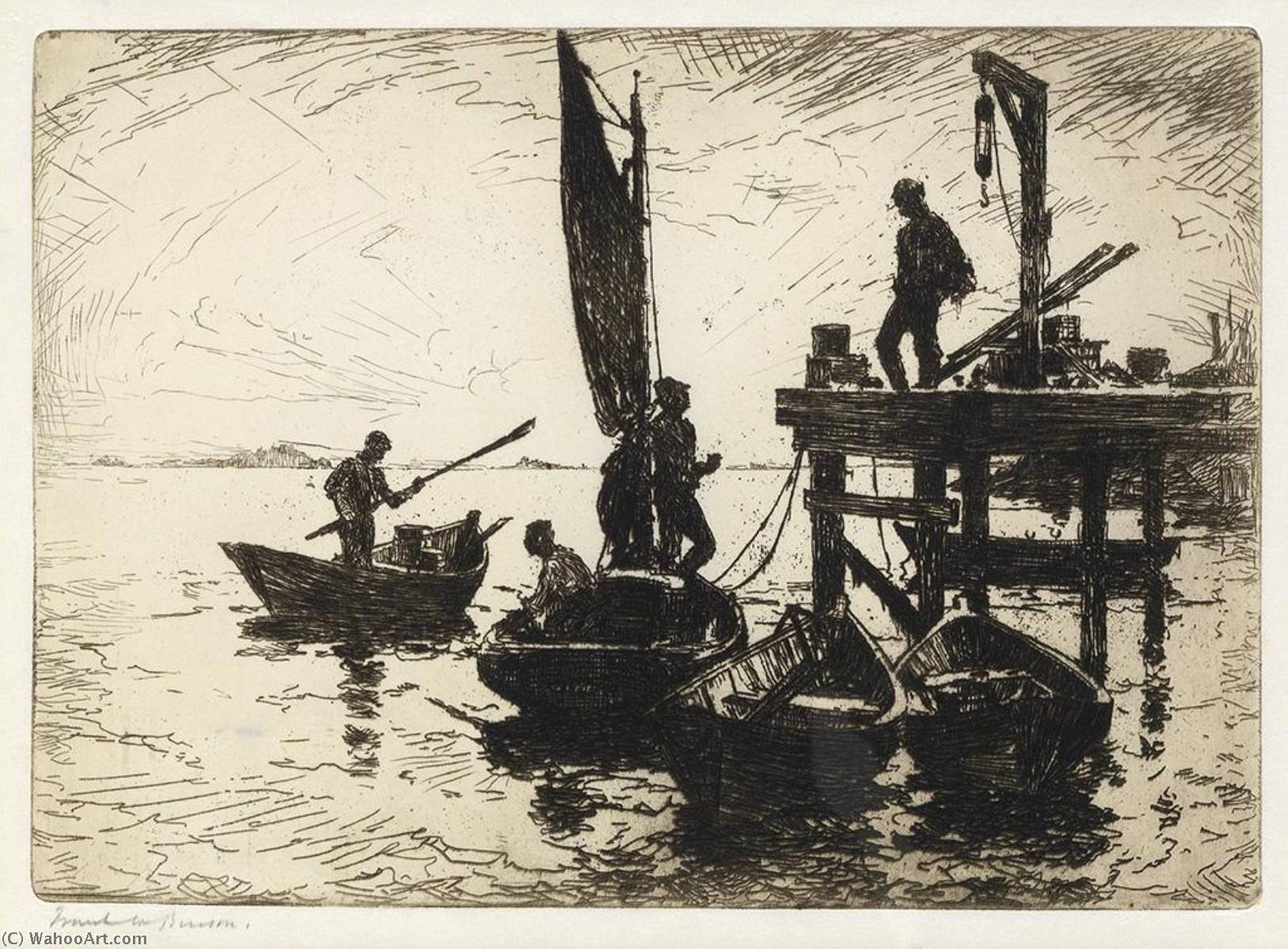 WikiOO.org - Encyclopedia of Fine Arts - Lukisan, Artwork Frank Weston Benson - Boats at dawn