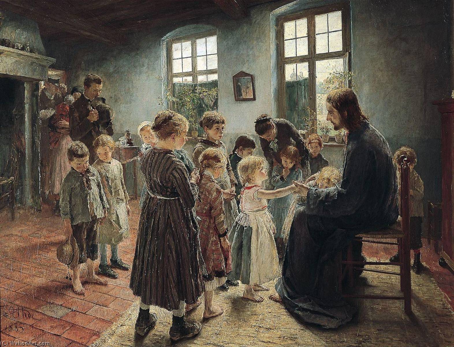 Wikioo.org - The Encyclopedia of Fine Arts - Painting, Artwork by Fritz Von Uhde - Let the Children Come