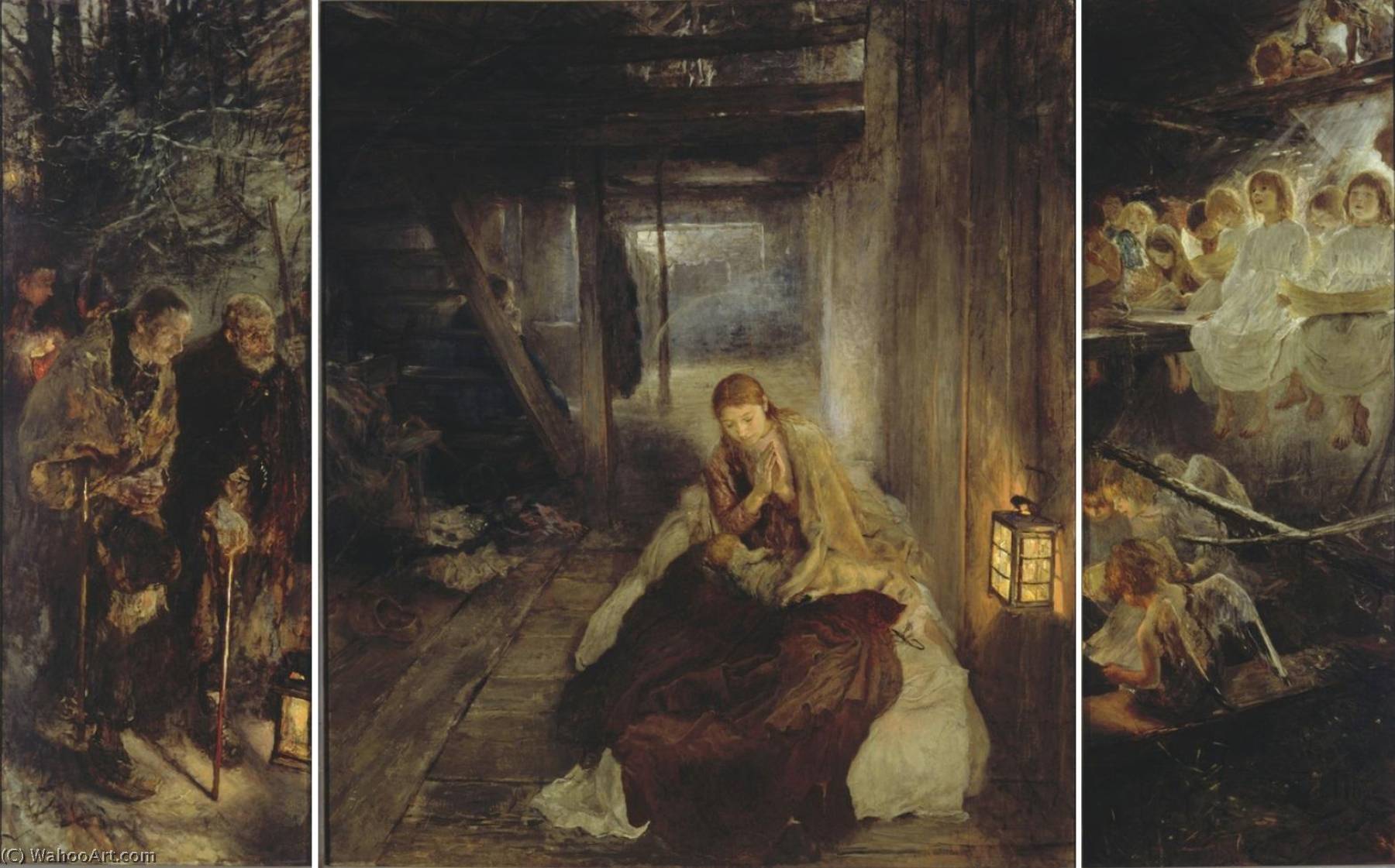 Wikioo.org - The Encyclopedia of Fine Arts - Painting, Artwork by Fritz Von Uhde - The Holy Night (Triptych)
