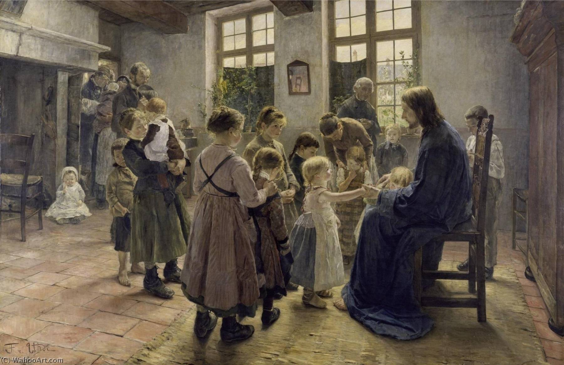 Wikioo.org - สารานุกรมวิจิตรศิลป์ - จิตรกรรม Fritz Von Uhde - Suffer the little children to come unto me