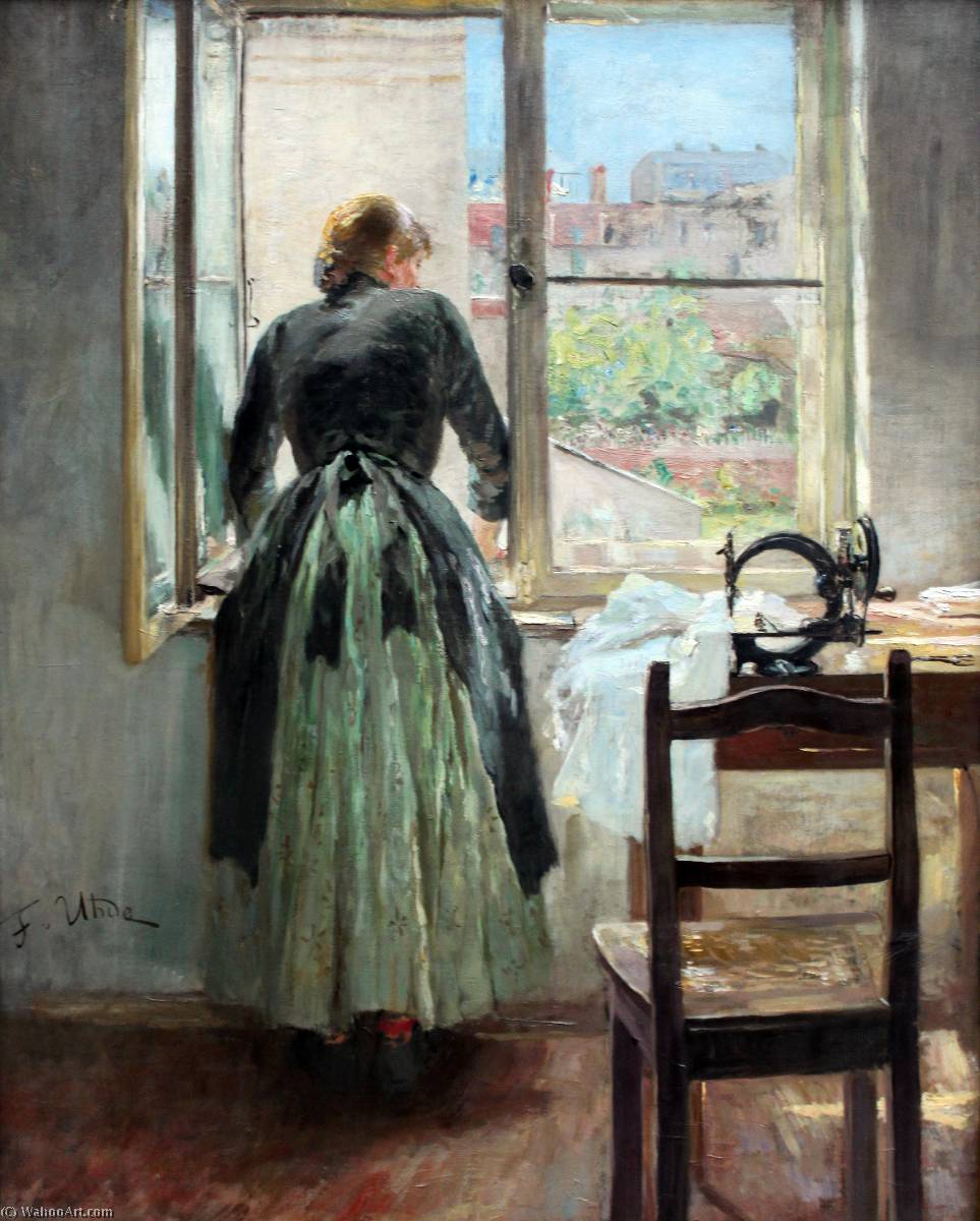 WikiOO.org - Encyclopedia of Fine Arts - Målning, konstverk Fritz Von Uhde - At the Window (sempstress at the window)