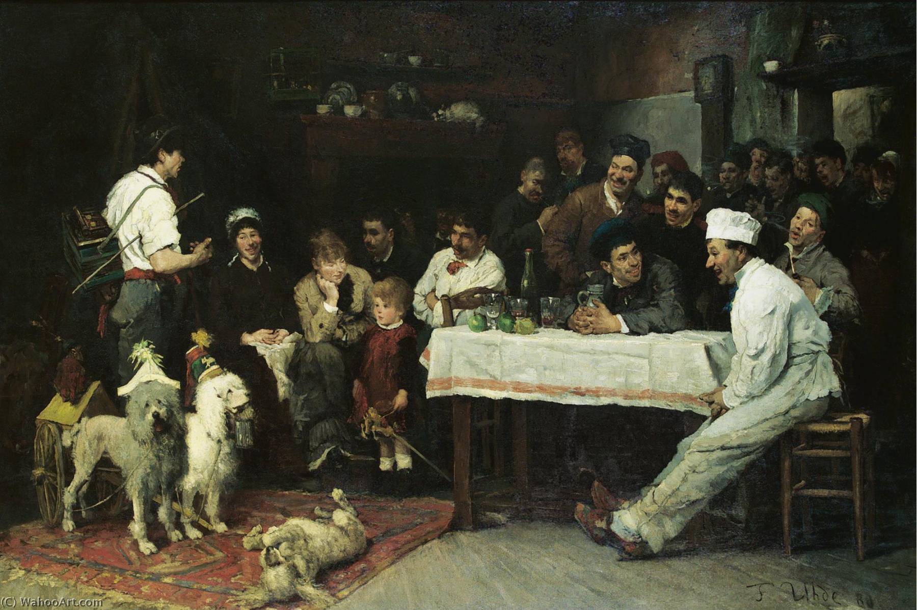 Wikioo.org - The Encyclopedia of Fine Arts - Painting, Artwork by Fritz Von Uhde - The performing dogs