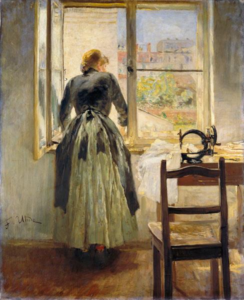 Wikioo.org - The Encyclopedia of Fine Arts - Painting, Artwork by Fritz Von Uhde - Girl at a Window (sempstress at the window)