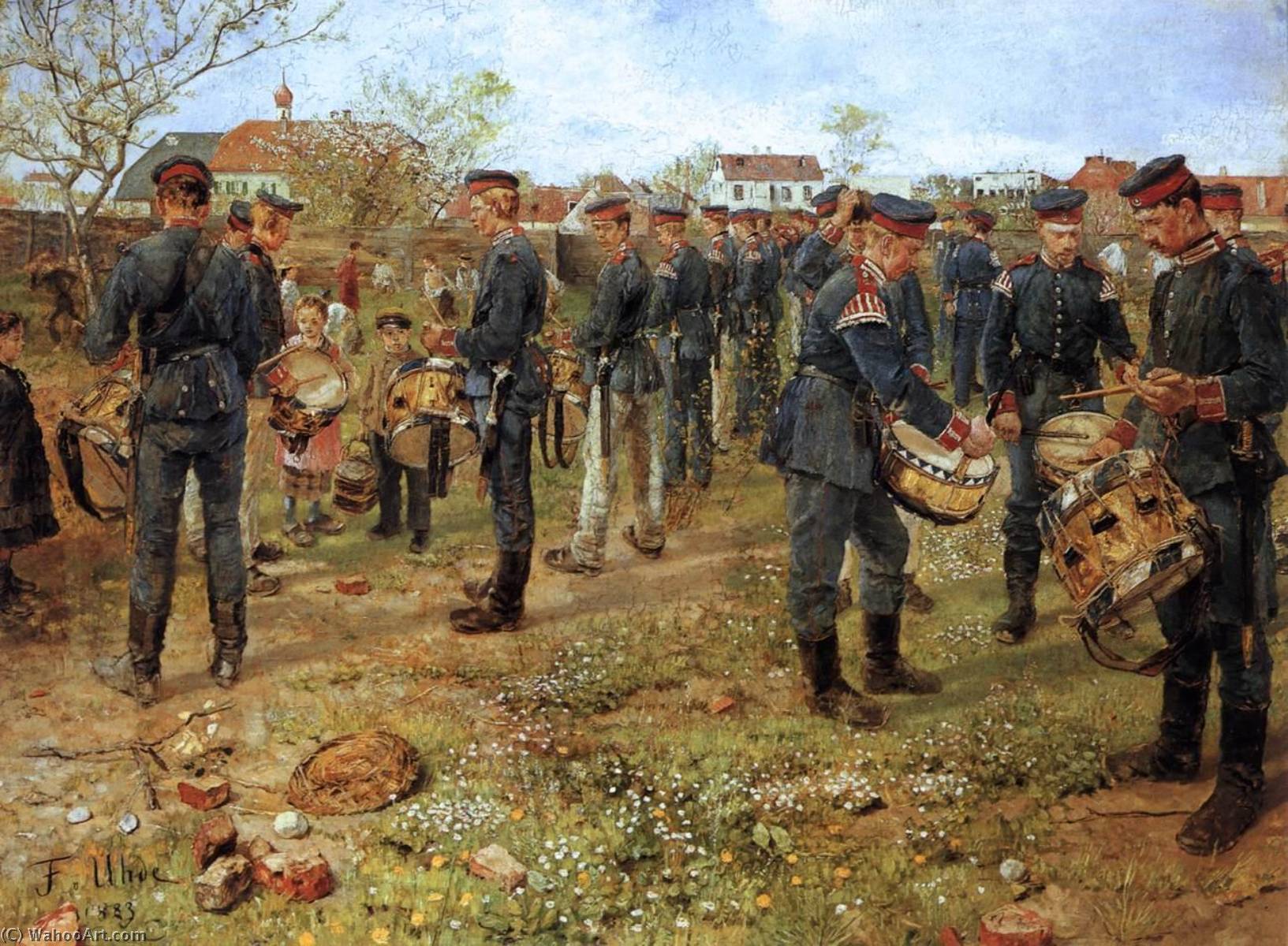Wikioo.org - The Encyclopedia of Fine Arts - Painting, Artwork by Fritz Von Uhde - Bavarian Drummers