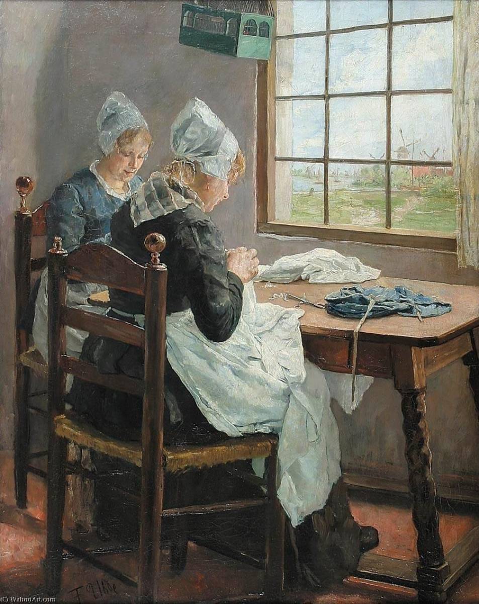 Wikoo.org - موسوعة الفنون الجميلة - اللوحة، العمل الفني Fritz Von Uhde - Dutch seamstressesm (Sisters in the sewing room)