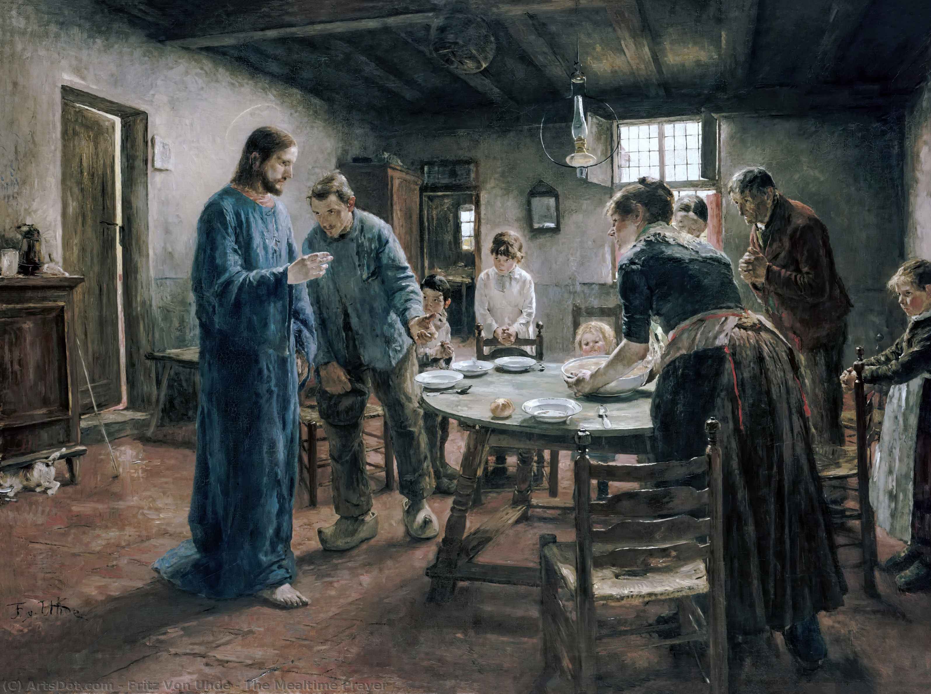 Wikioo.org - The Encyclopedia of Fine Arts - Painting, Artwork by Fritz Von Uhde - German Das Tischgebet The Mealtime Prayer