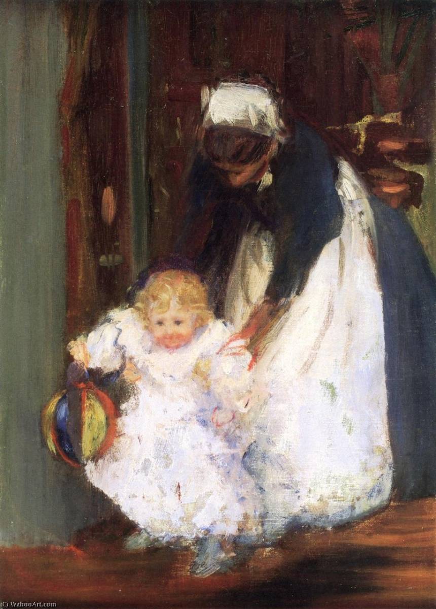 Wikioo.org - The Encyclopedia of Fine Arts - Painting, Artwork by Frederick William Macmonnies - French Nursemaid and Baby Berthe