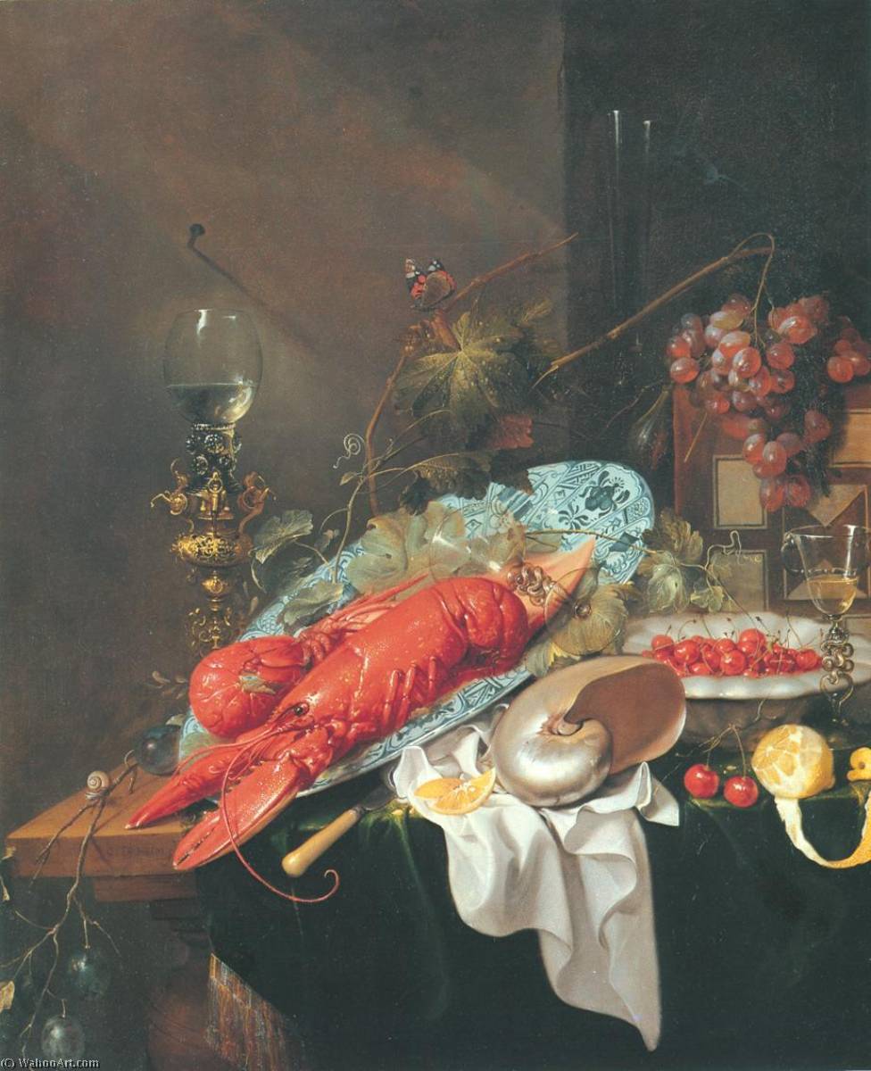 WikiOO.org - Enciclopedia of Fine Arts - Pictura, lucrări de artă Cornelis Jansz De Heem - Nature morte aux deux homards, au nautile et aux fruits