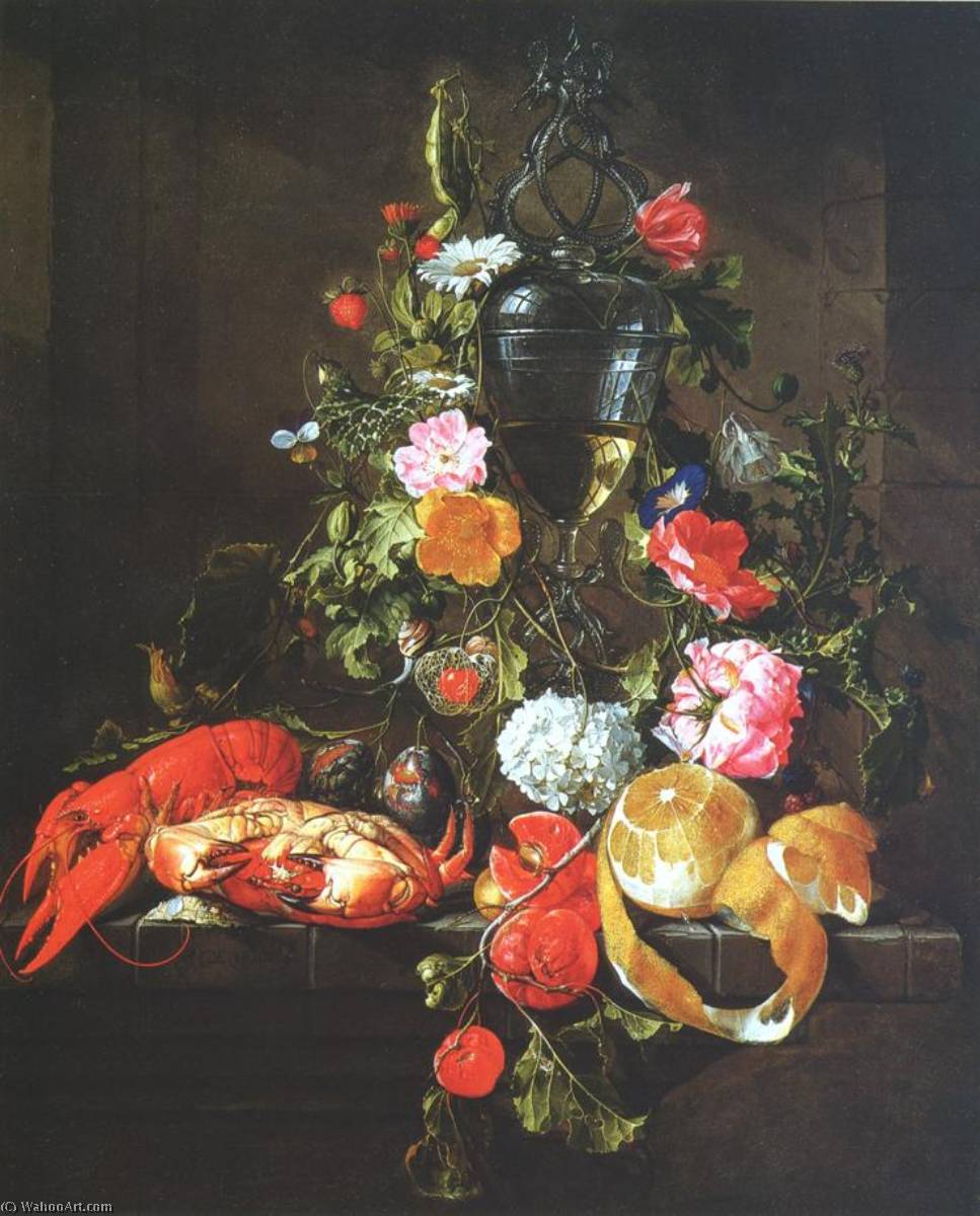 Wikioo.org - The Encyclopedia of Fine Arts - Painting, Artwork by Cornelis Jansz De Heem - Nature morte aux fleurs, fruits et crustacés