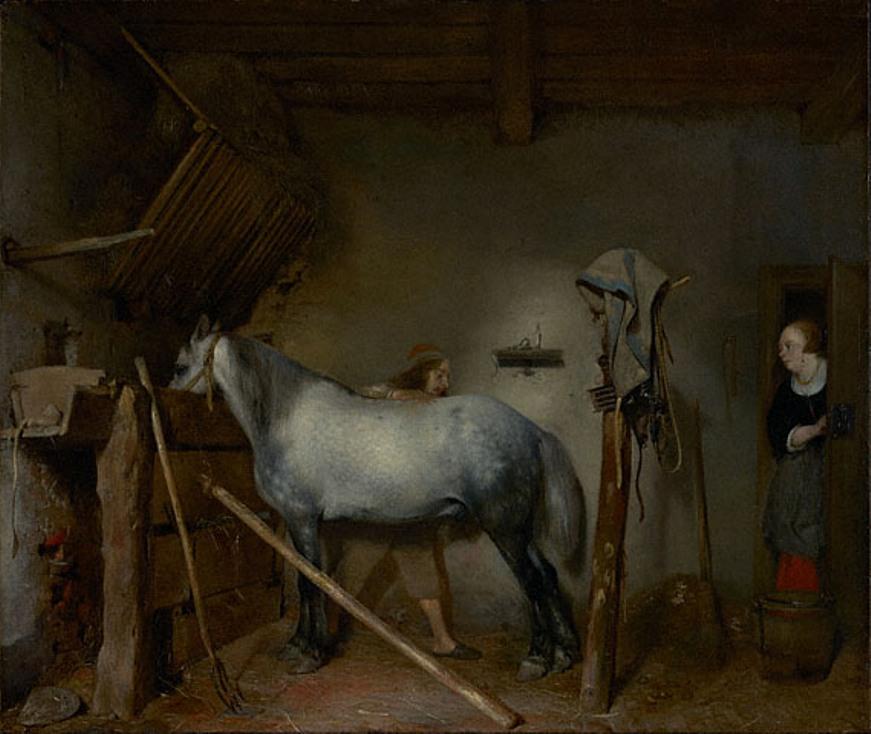Wikioo.org - The Encyclopedia of Fine Arts - Painting, Artwork by Gerard Ter Borch The Younger - Horse Stable