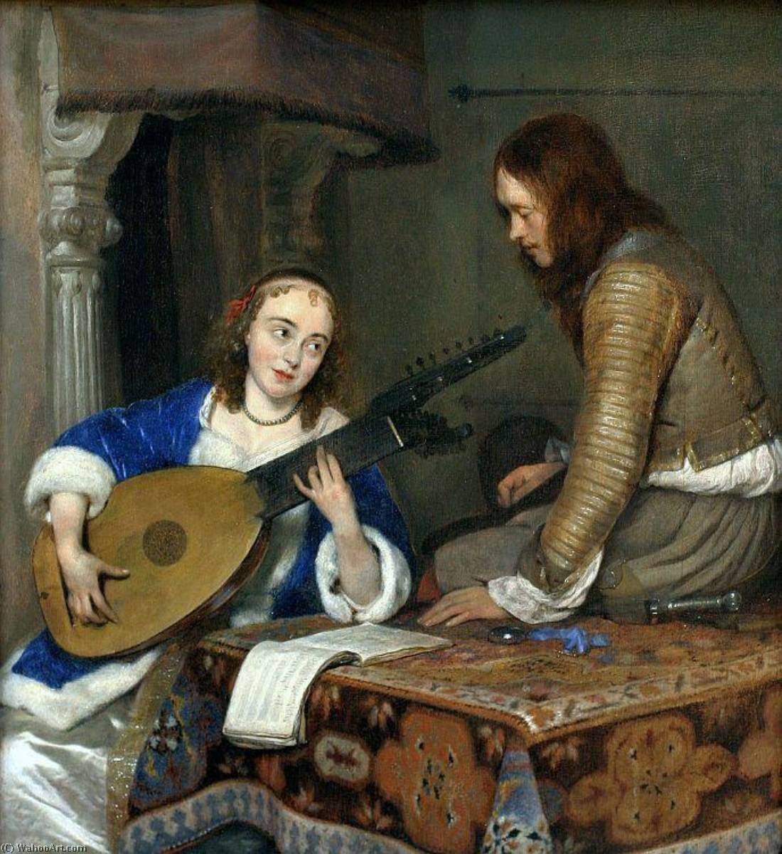 Wikioo.org - The Encyclopedia of Fine Arts - Painting, Artwork by Gerard Ter Borch The Younger - The Lute Player