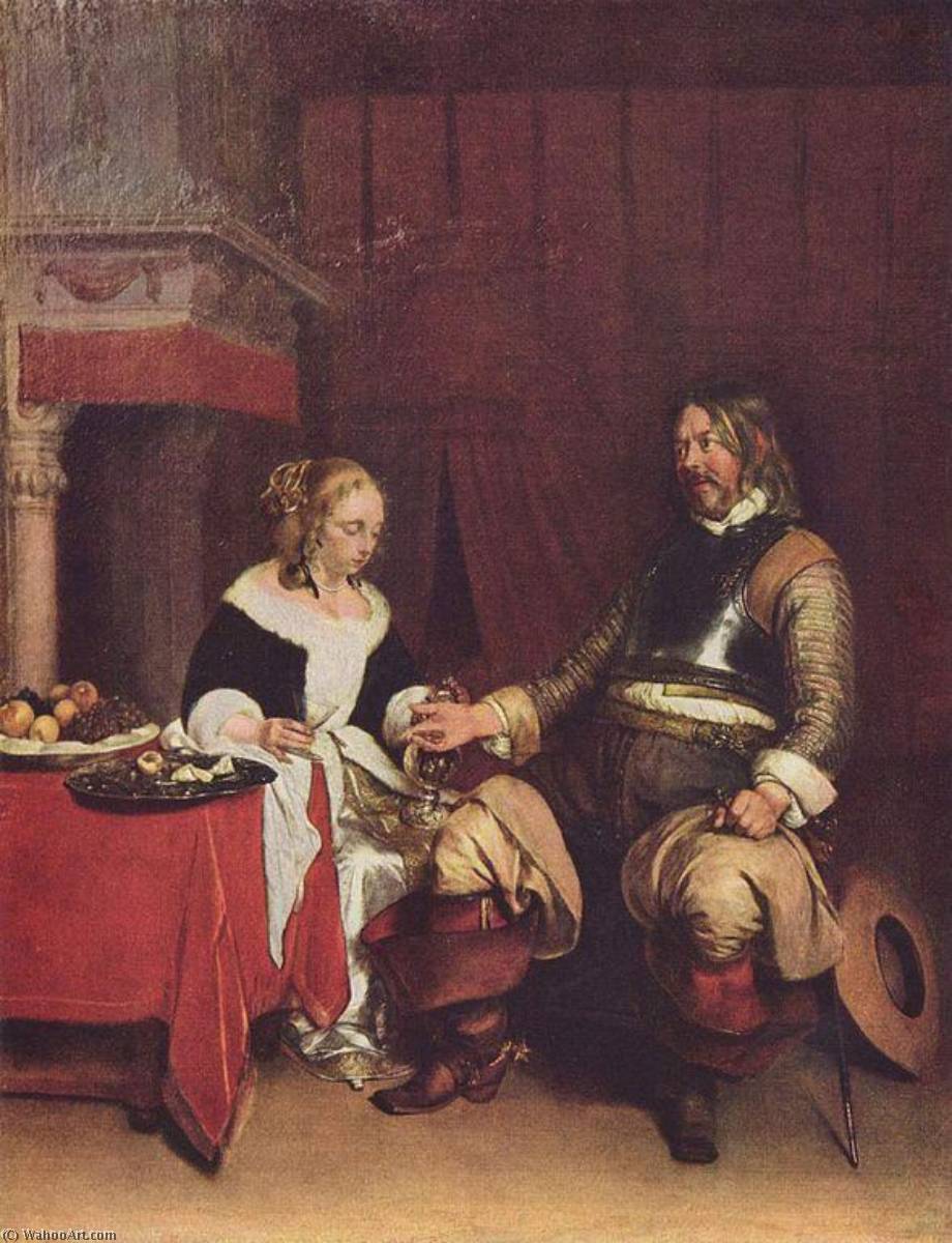 Wikioo.org - The Encyclopedia of Fine Arts - Painting, Artwork by Gerard Ter Borch The Younger - The Gallant Soldier