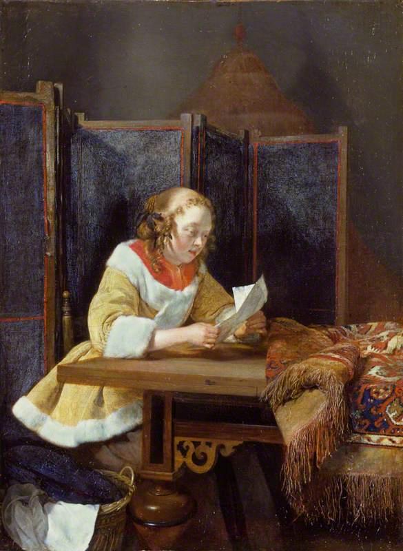 Wikioo.org - The Encyclopedia of Fine Arts - Painting, Artwork by Gerard Ter Borch The Younger - A Lady Reading a Letter