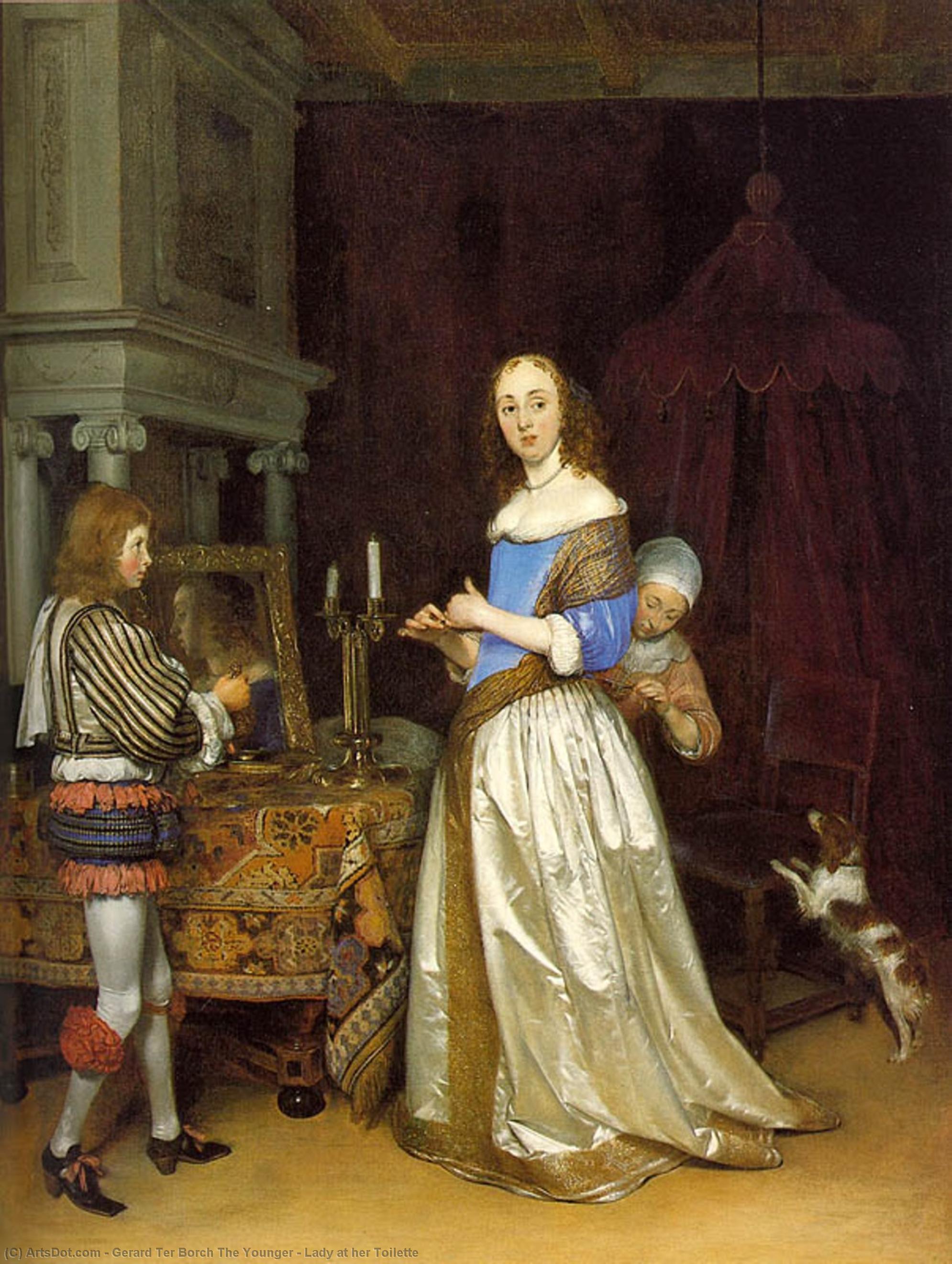 Wikioo.org - The Encyclopedia of Fine Arts - Painting, Artwork by Gerard Ter Borch The Younger - Lady at her Toilette