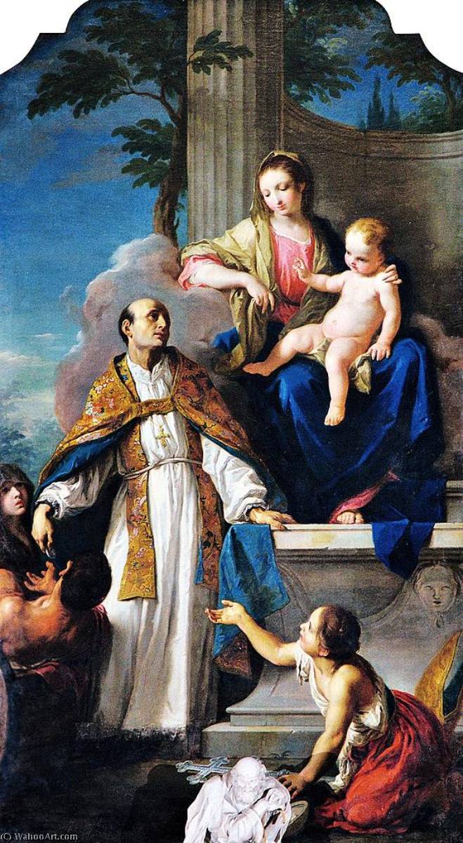 Wikioo.org - The Encyclopedia of Fine Arts - Painting, Artwork by Giambettino Cignaroli - Madonna and Child with Saint Thomas of Villanova