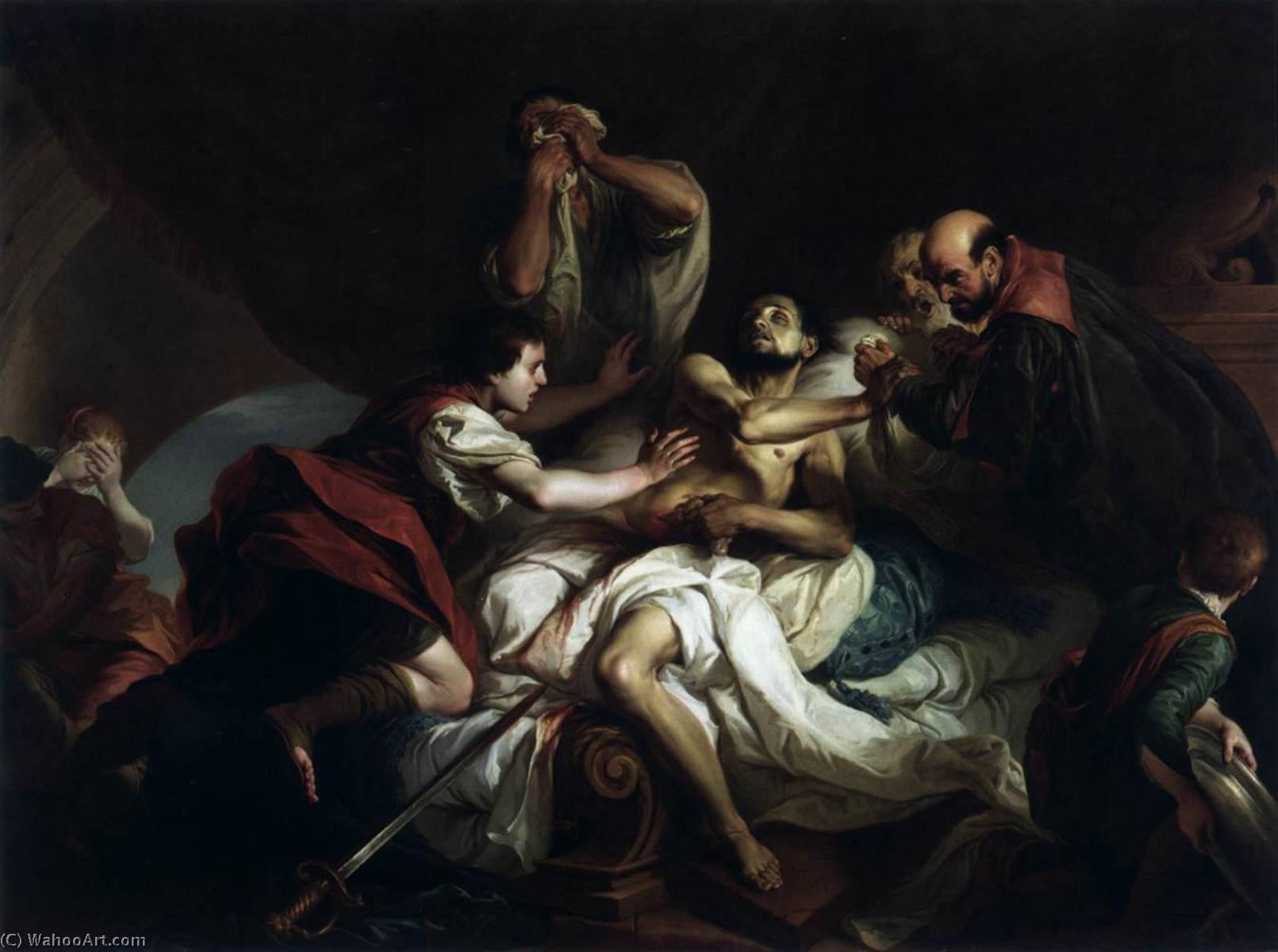 Wikioo.org – L'Encyclopédie des Beaux Arts - Peinture, Oeuvre de Giambettino Cignaroli - La mort de Caton