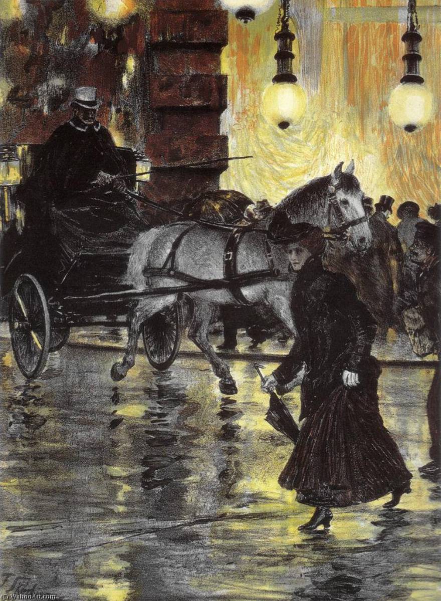 Wikioo.org - The Encyclopedia of Fine Arts - Painting, Artwork by Franz Skarbina - Frederick street on a rainy night