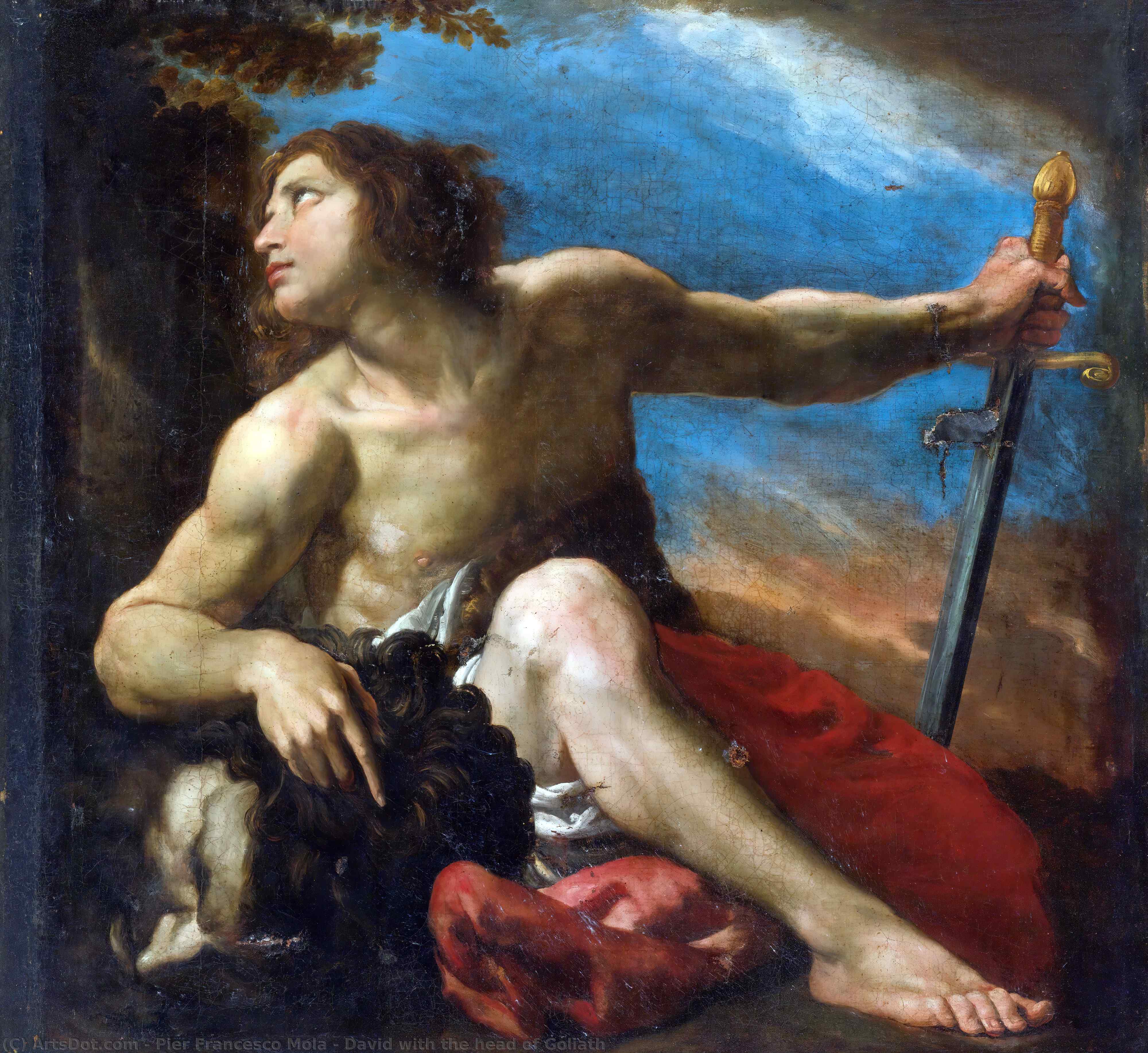 WikiOO.org - Enciclopédia das Belas Artes - Pintura, Arte por Pier Francesco Mola - David with the head of Goliath