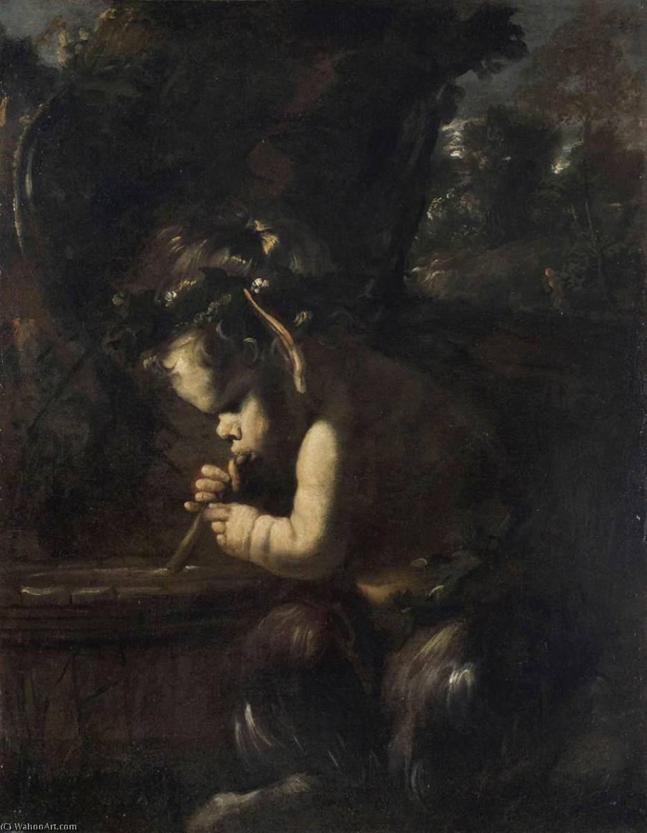 Wikioo.org - The Encyclopedia of Fine Arts - Painting, Artwork by Da Pier Francesco Mola - Young Satyr Drinking through a Reed