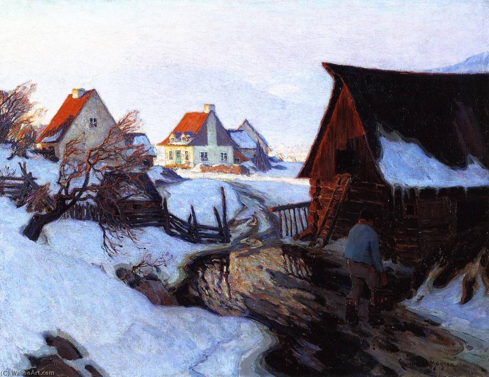 Wikioo.org - The Encyclopedia of Fine Arts - Painting, Artwork by Clarence Alphonse Gagnon - Early Morning on March (also known as Spring Morning, Baie Saint Paul)