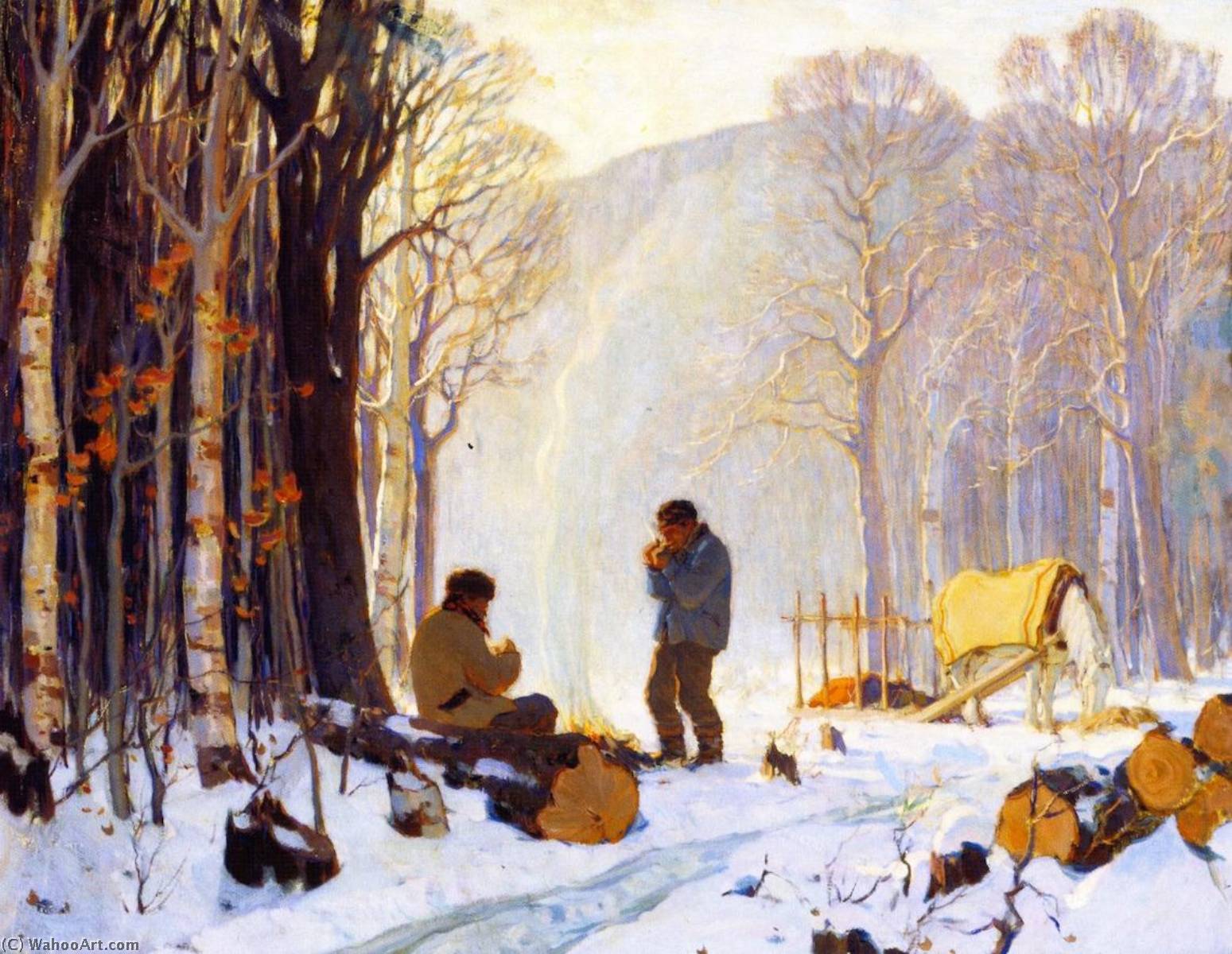Wikioo.org - The Encyclopedia of Fine Arts - Painting, Artwork by Clarence Alphonse Gagnon - Early Winter Morning in the Woods, Baie Saint Paul
