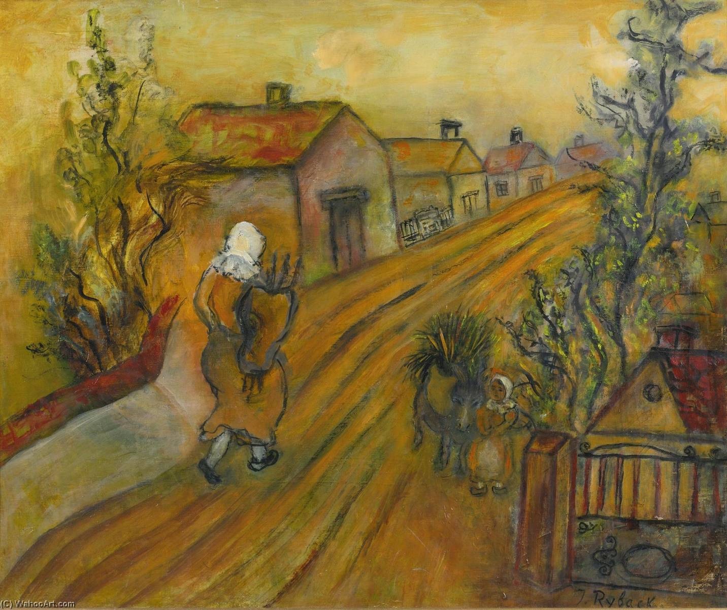 Wikioo.org - The Encyclopedia of Fine Arts - Painting, Artwork by Issachar Ber Ryback - In the Shtetl