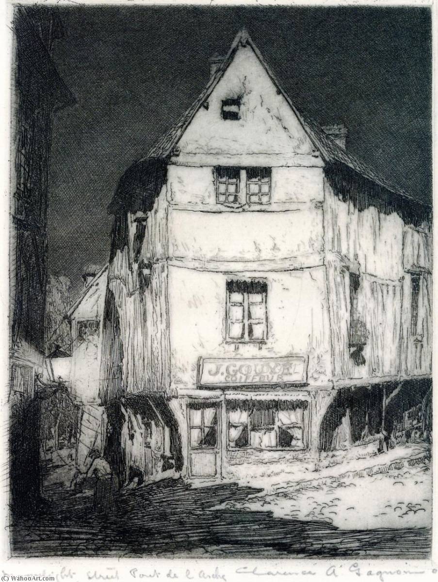 WikiOO.org - Encyclopedia of Fine Arts - Maalaus, taideteos Clarence Alphonse Gagnon - Moonlight Street, Pont de l'Arche