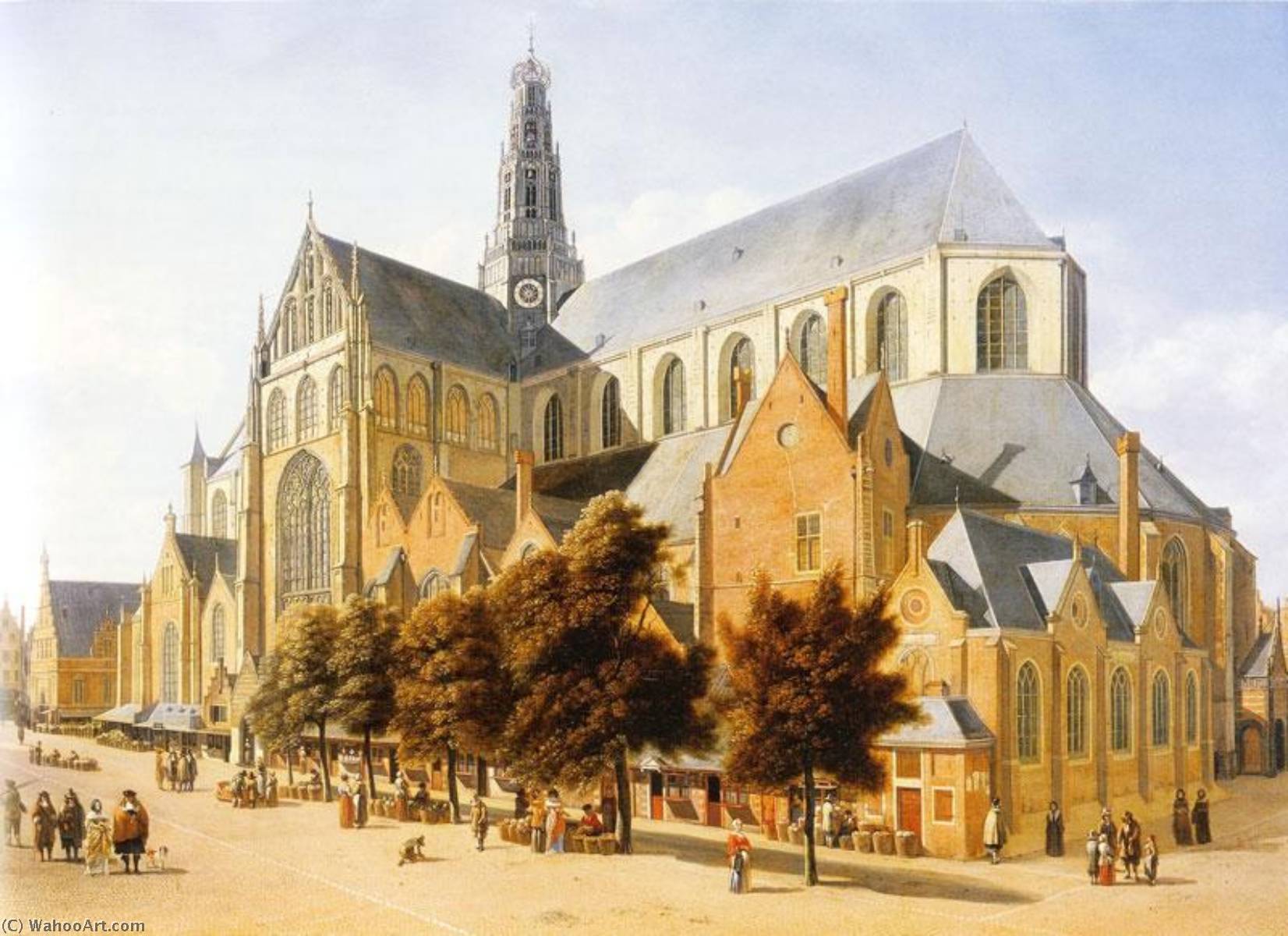 Wikioo.org - The Encyclopedia of Fine Arts - Painting, Artwork by Gerrit Adriaenszoon Berckheyde - The Grote or St. Bavokerk in Haarlem