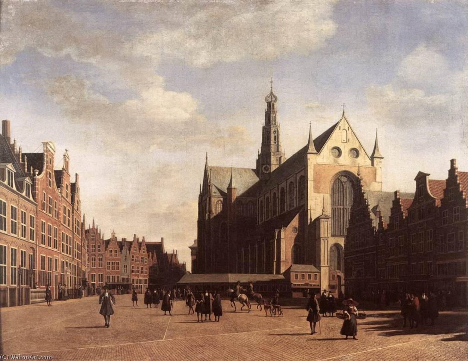 Wikioo.org - The Encyclopedia of Fine Arts - Painting, Artwork by Gerrit Adriaenszoon Berckheyde - The Market Square at Haarlem with the St Bavo