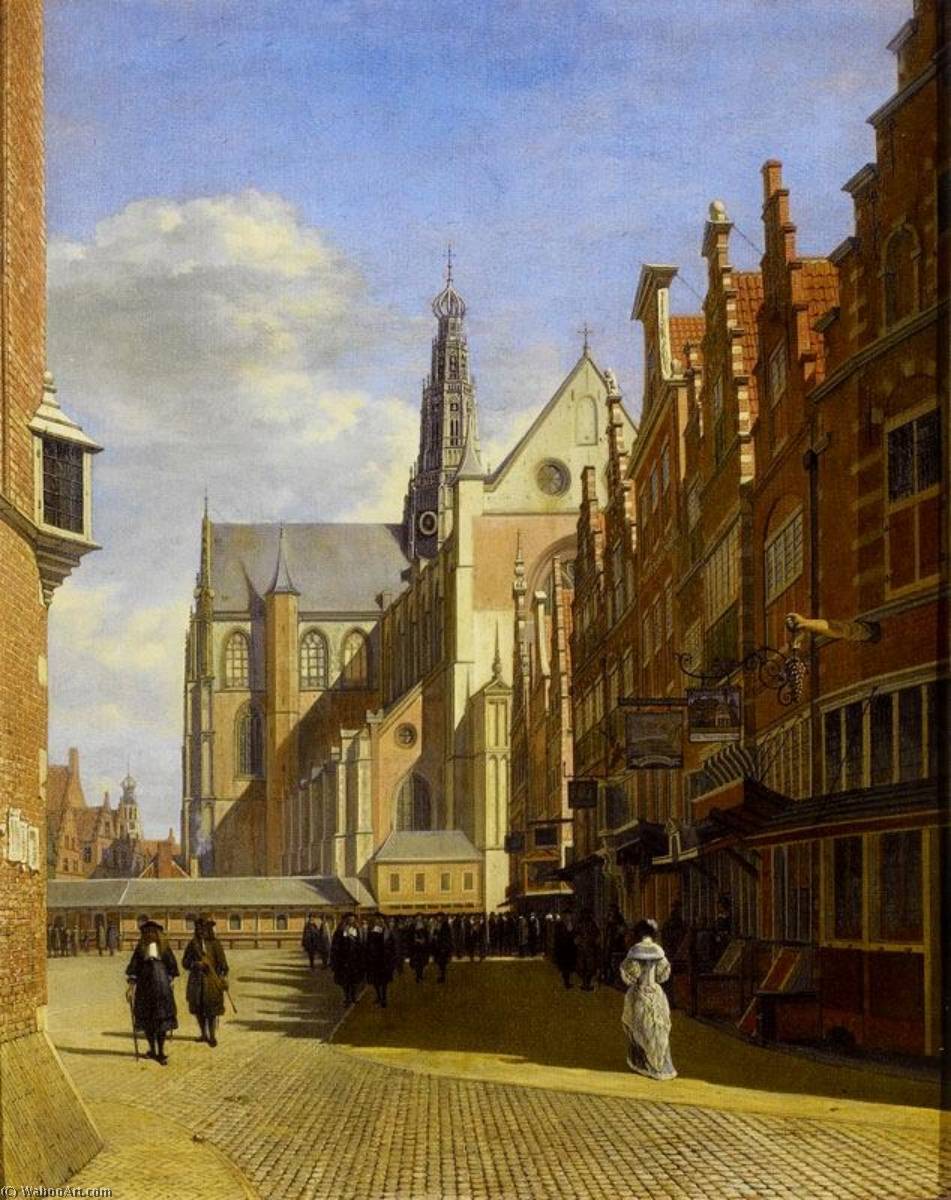 WikiOO.org - Encyclopedia of Fine Arts - Schilderen, Artwork Gerrit Adriaenszoon Berckheyde - The Grote Markt in Haarlem with the Grote or St. Bavokerk