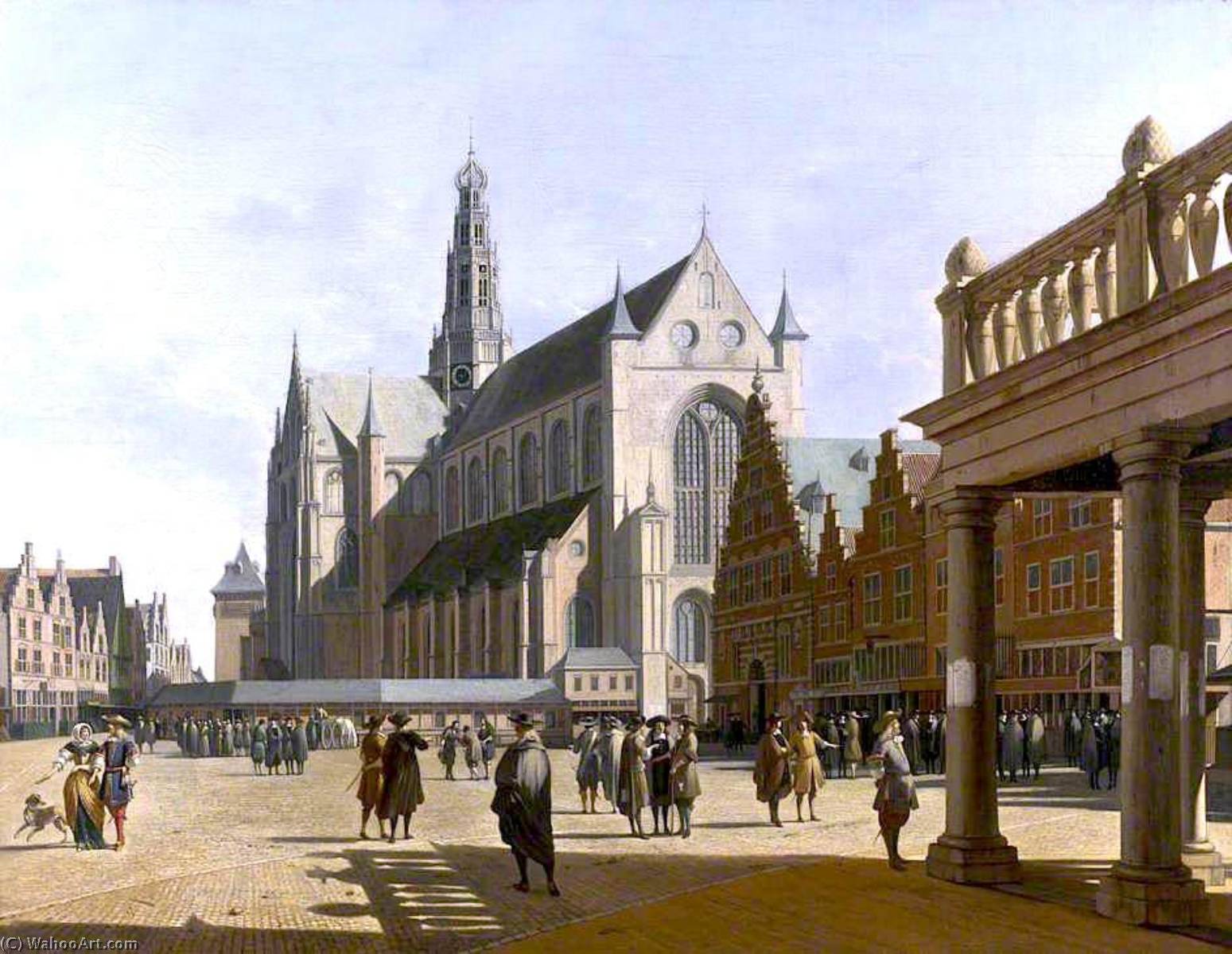 Wikioo.org - สารานุกรมวิจิตรศิลป์ - จิตรกรรม Gerrit Adriaenszoon Berckheyde - The Market Place and the Grote Kerk at Haarlem