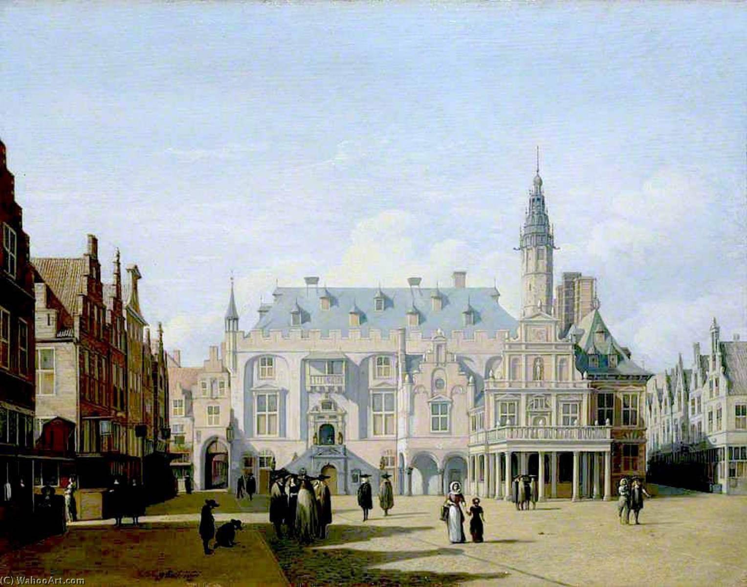 WikiOO.org - دایره المعارف هنرهای زیبا - نقاشی، آثار هنری Gerrit Adriaenszoon Berckheyde - The Market Place and Town Hall, Haarlem