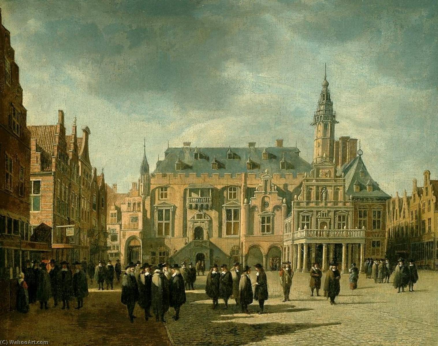 Wikioo.org - The Encyclopedia of Fine Arts - Painting, Artwork by Gerrit Adriaenszoon Berckheyde - Market Square and Town Hall, Haalem