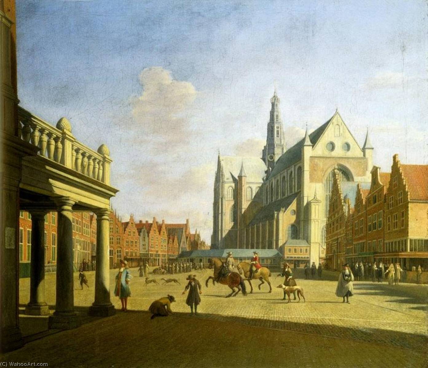 Wikioo.org - The Encyclopedia of Fine Arts - Painting, Artwork by Gerrit Adriaenszoon Berckheyde - The Grote Markt in Haarlem