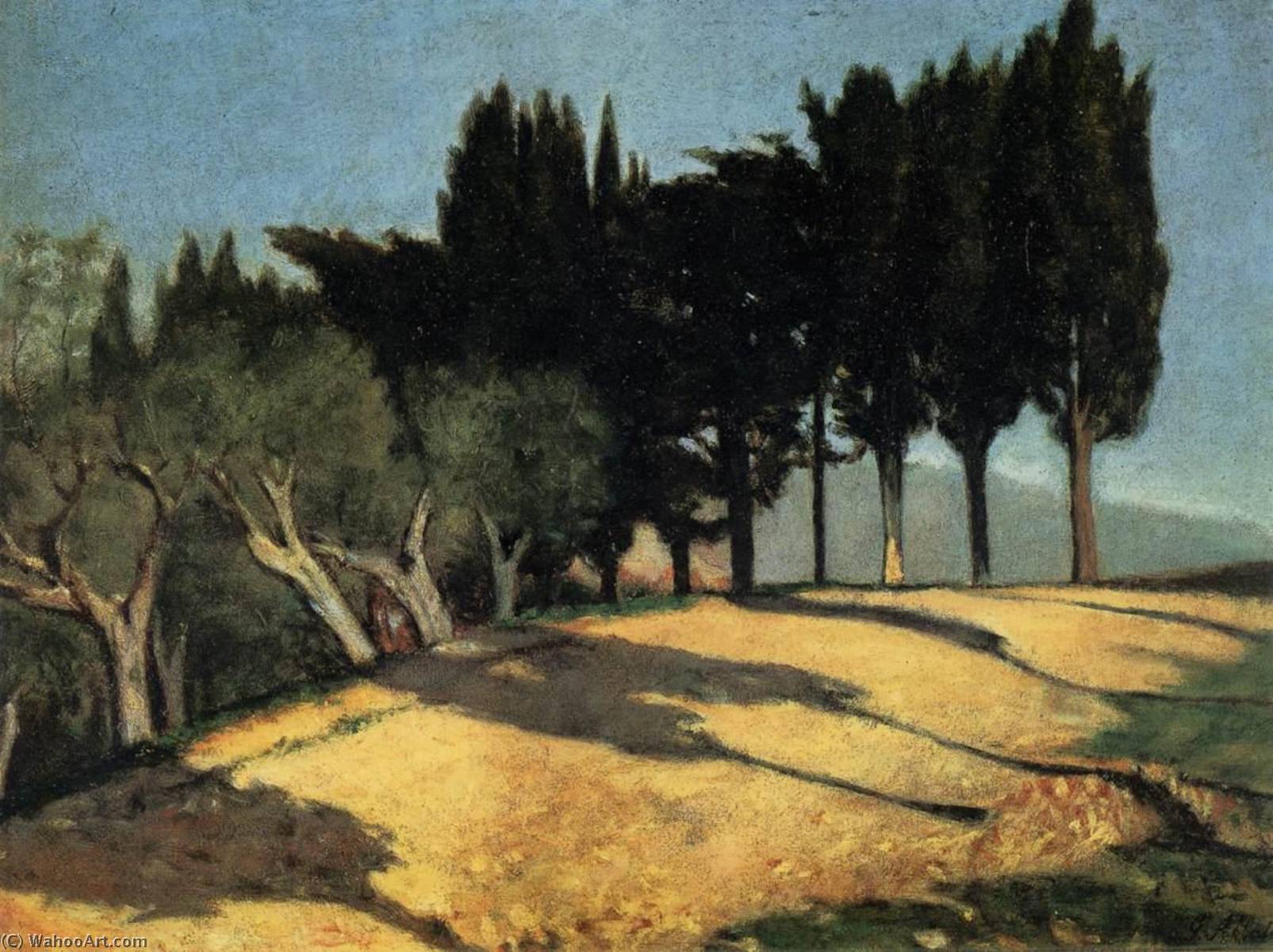 Wikioo.org - The Encyclopedia of Fine Arts - Painting, Artwork by Giuseppe Abbati - Country Road with Cypresses
